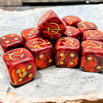 Soviet Union War Dice Scarab Scarlet/Gold 16mm d6 (12 Dice)
