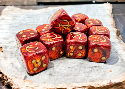 Soviet Union War Dice Scarab Scarlet/Gold 16mm d6 (12 Dice)