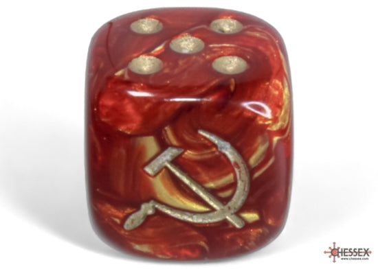 Soviet Union War Dice Scarab Scarlet/Gold 16mm d6 (12 Dice)