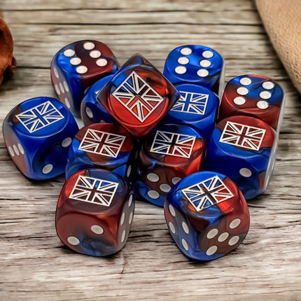 Great Britain War Dice Gemini Blue/Red/White 16mm d6 (12 Dice)