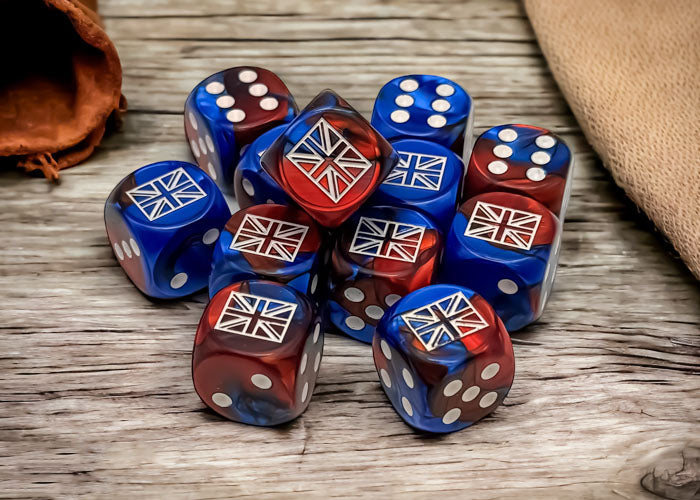 Great Britain War Dice Gemini Blue/Red/White 16mm d6 (12 Dice)