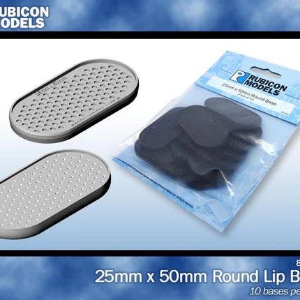 25mm x 50mm Round Edge Bases - 1 Pack of 10 Bases - Zubehör - Rubicon Models UK Ltd - 801002
