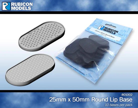 25mm x 50mm Round Edge Bases - 1 Pack of 10 Bases - Zubehör - Rubicon Models UK Ltd - 801002