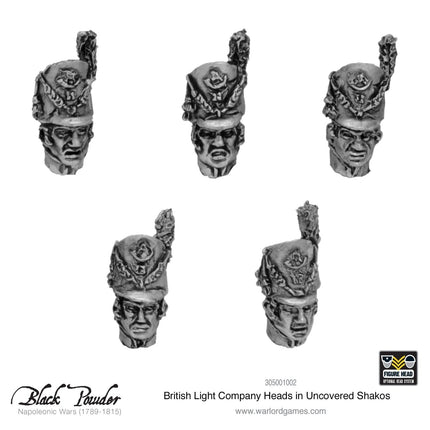 25x Napoleonic British Light Company Heads in Uncovered Shakos