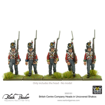 25x Napoleonic British Centre Company Heads in Uncovered Shakos