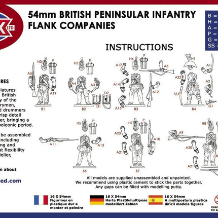 54mm British Napoleonic Peninsular Infantry Flank Companies (x16) - Infanterie - Victrix - VX5401