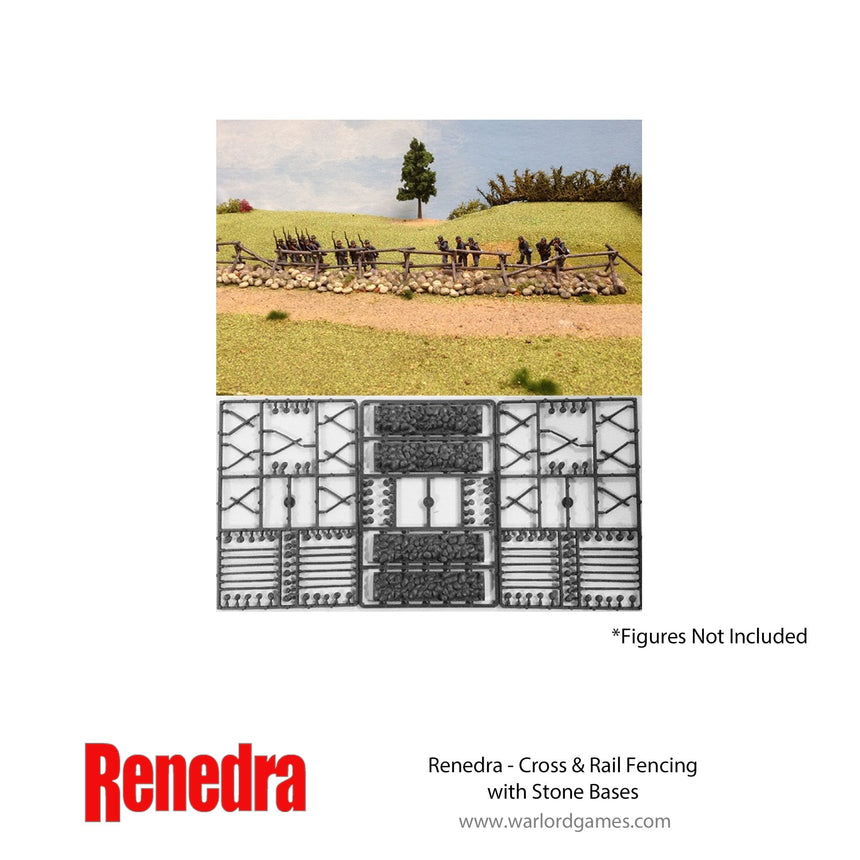 Cross & Rail Fencing with Stone Bases