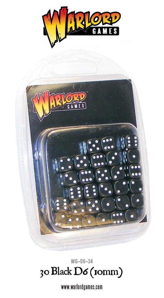 Black D6 Dice/Würfel Pack 10mm (30Stk) - Zubehör - Warlord Games - WG-D6-34