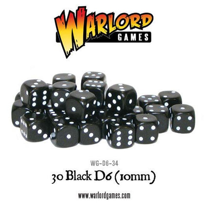 Black D6 Dice/Würfel Pack 10mm (30Stk) - Zubehör - Warlord Games - WG-D6-34