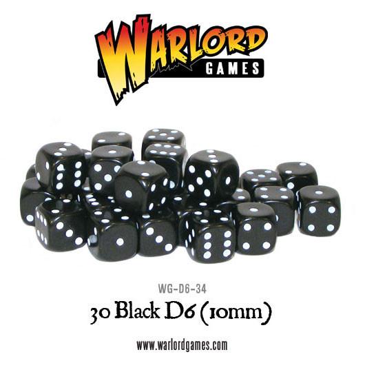 Black D6 Dice/Würfel Pack 10mm (30Stk) - Zubehör - Warlord Games - WG-D6-34