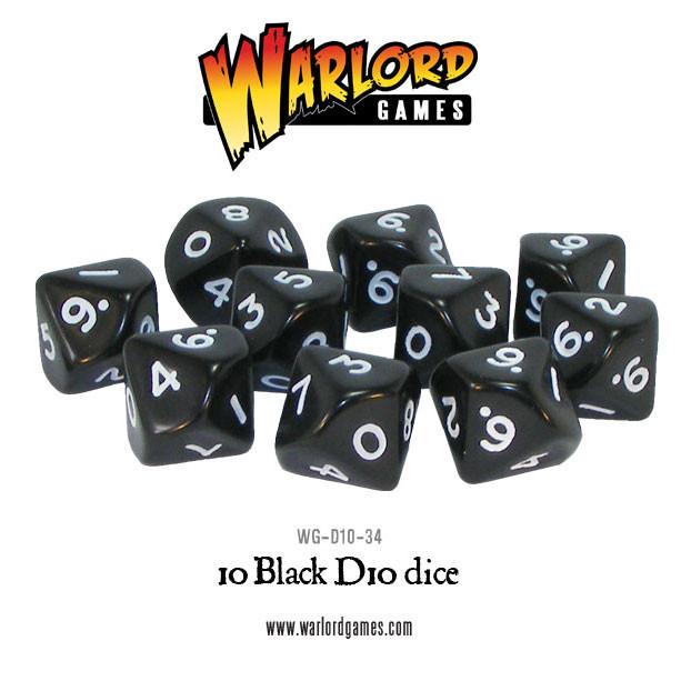 Black Würfel/Dices D10 (10Stk) - Zubehör - Warlord Games - WG-D10-34