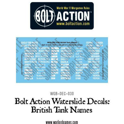 Bolt Action British Tank names decals