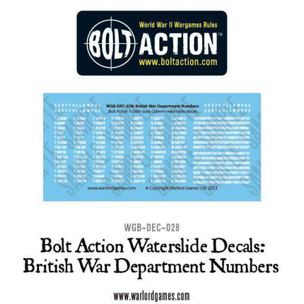 Bolt Action British War Department numbers decals