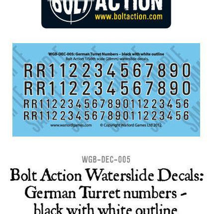 Bolt Action German Turret Numbers - schwarz mit weißer Kontur - Decal-Sheet