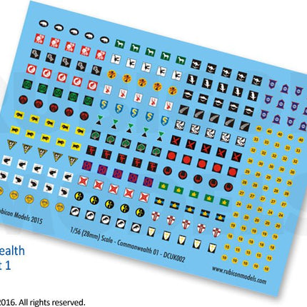 Commonwealth Generic Set 1 Decal Sheet - Zubehör - Rubicon Models UK Ltd - 130016