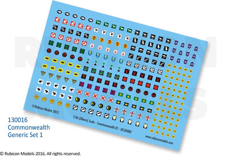 Commonwealth Generic Set 1 Decal Sheet - Zubehör - Rubicon Models UK Ltd - 130016
