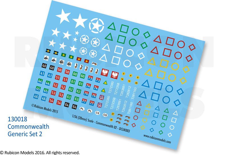 Commonwealth Generic Set 2 Decal Sheet - Zubehör - Rubicon Models UK Ltd - 130018