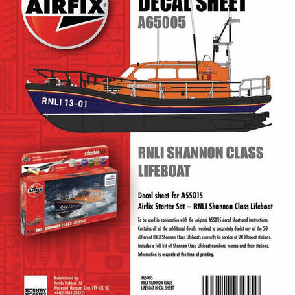 Decal Sheet - RNLI Shannon Class Lifeboat (A55015) - Decals - Airfix - A65005