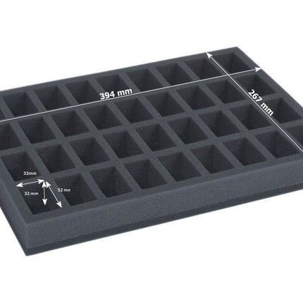 Foam tray for 36 miniatures on 32mm bases - Safe & Sound