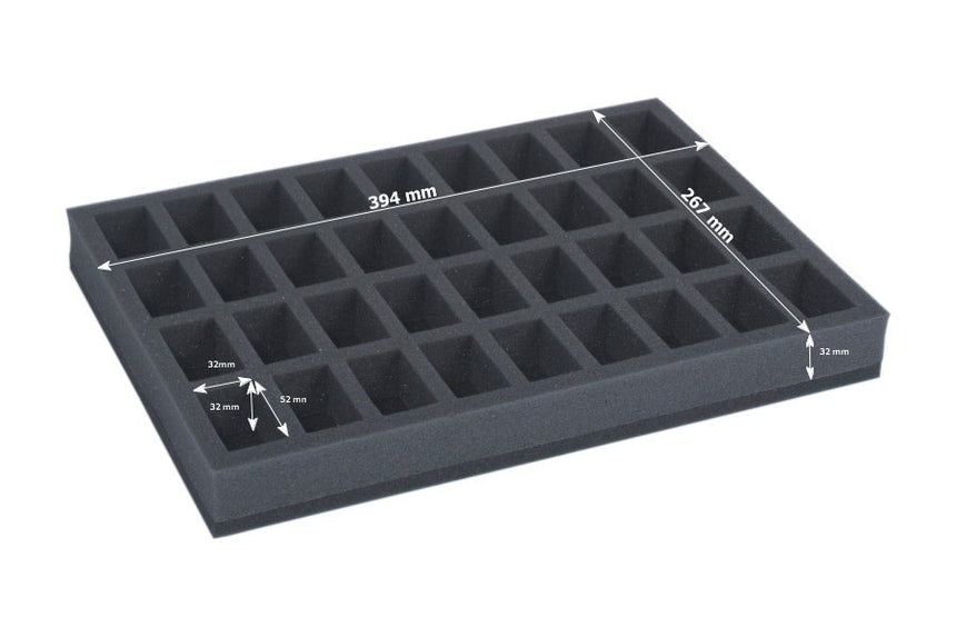 Foam tray for 36 miniatures on 32mm bases - Safe & Sound