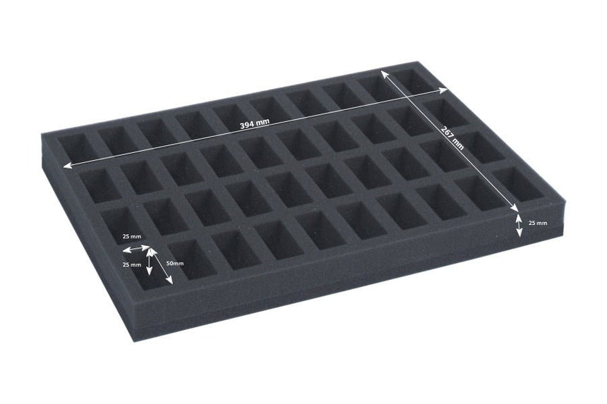 Foam tray for 40 miniatures on 25mm bases - Safe & Sound