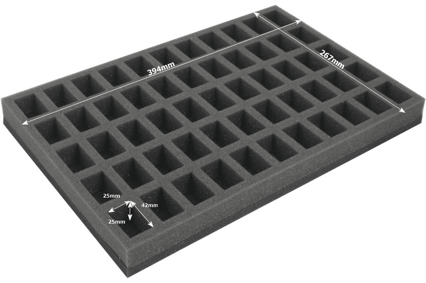 Foam tray for 55 small miniatures on 25 mm bases - Safe & Sound