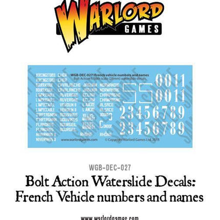 French vehicle numbers and names decal sheet