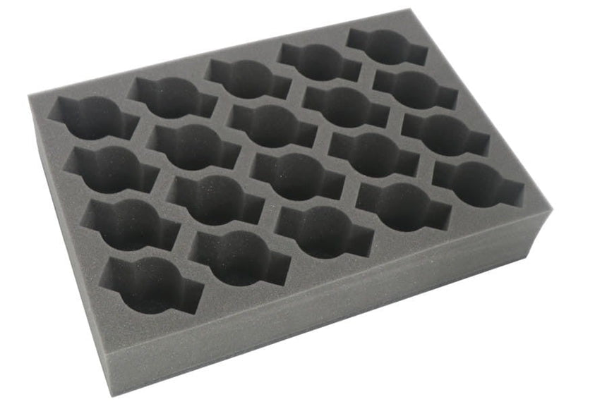 Full-size foam tray for 20 cavalry miniatures or minis on 40mm bases - Safe & Sound