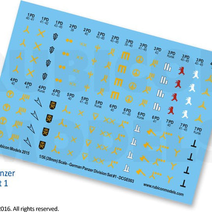 German Panzer Division Set 1 Decal Sheet - Zubehör - Rubicon Models UK Ltd - 130005