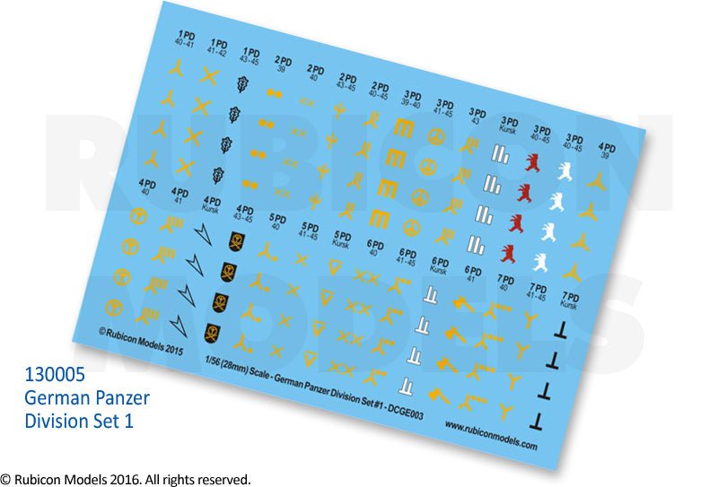 German Panzer Division Set 1 Decal Sheet - Zubehör - Rubicon Models UK Ltd - 130005