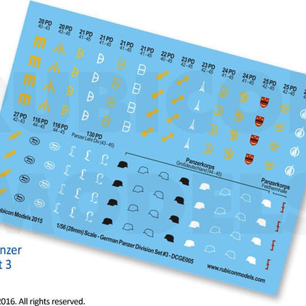 German Panzer Division Set 3 Decal Sheet - Zubehör - Rubicon Models UK Ltd - 130007