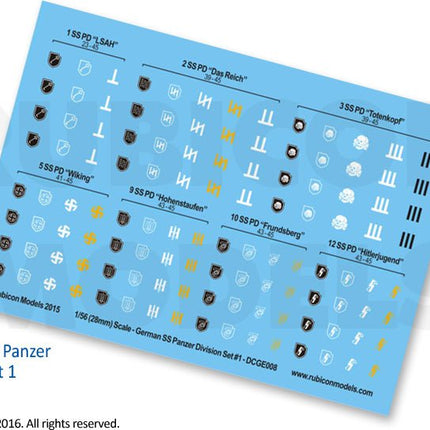 German SS Panzer Division Set 1 Decal Sheet - Zubehör - Rubicon Models UK Ltd - 130010