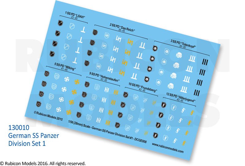 German SS Panzer Division Set 1 Decal Sheet - Zubehör - Rubicon Models UK Ltd - 130010