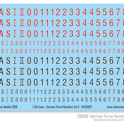 German Turret Numbers Set 2 (Red & Black Lettering with White Outline) - Zubehör - Rubicon Models UK Ltd - 130058