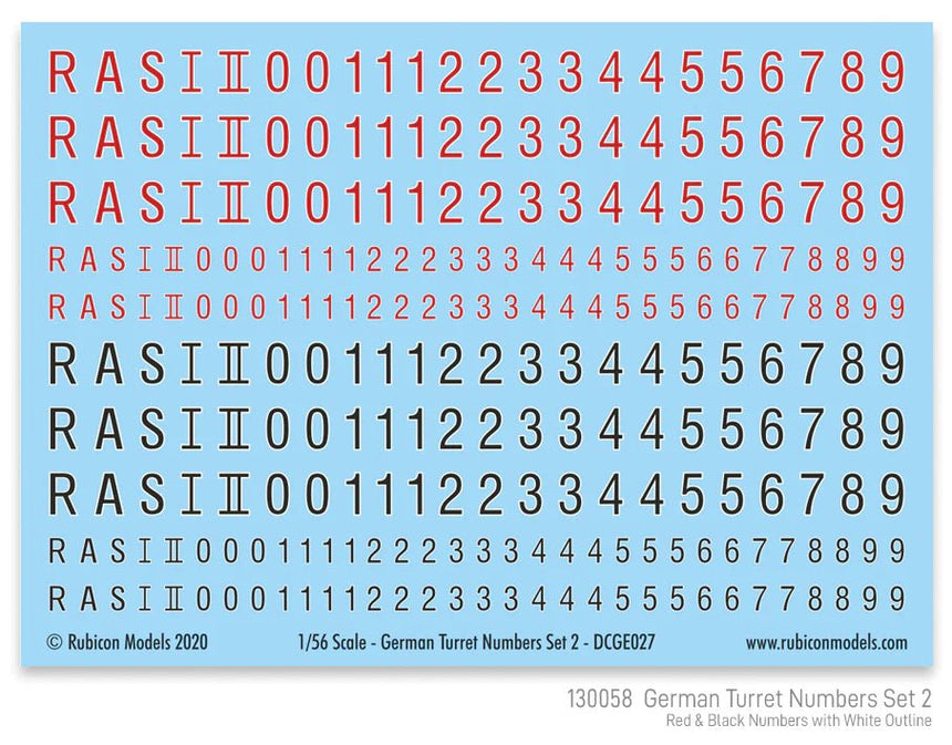 German Turret Numbers Set 2 (Red & Black Lettering with White Outline) - Zubehör - Rubicon Models UK Ltd - 130058