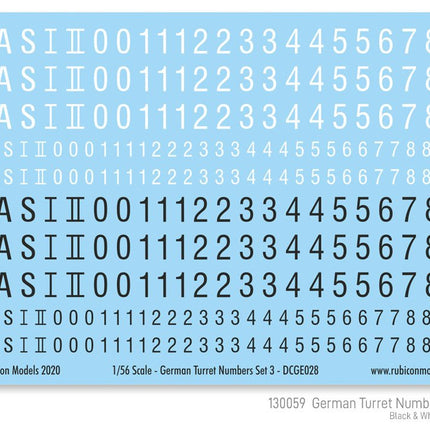 German Turret Numbers Set #3 (Black & White Lettering)