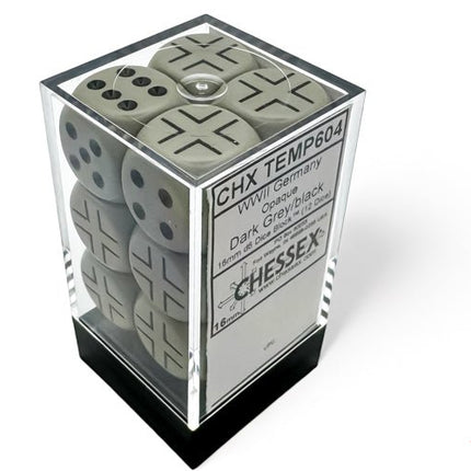 Germany War Dice Opaque Dark Grey/Black 16mm d6 (12 Dice) - Zubehör - Chessex - CHX29061