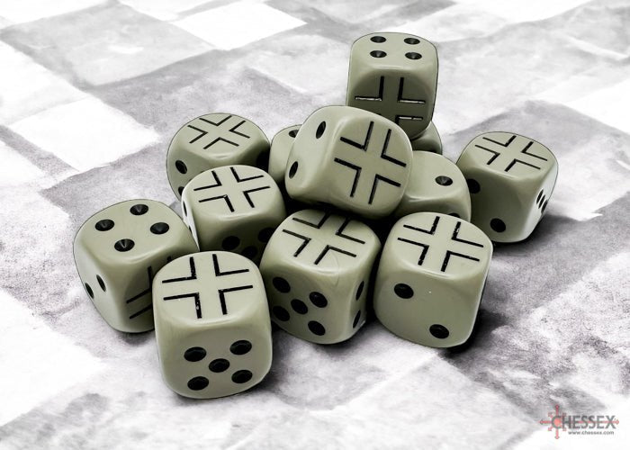 Germany War Dice Opaque Dark Grey/Black 16mm d6 (12 Dice) - Zubehör - Chessex - CHX29061
