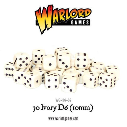 Ivory D6 Dice/Würfel Pack 10mm (30Stk) - Zubehör - Warlord Games - WG-D6-32