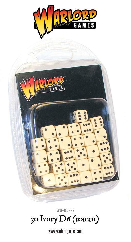 Ivory D6 Dice/Würfel Pack 10mm (30Stk) - Zubehör - Warlord Games - WG-D6-32