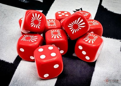Japan War Dice Opaque Red/White 16mm d6 (12 Dice)