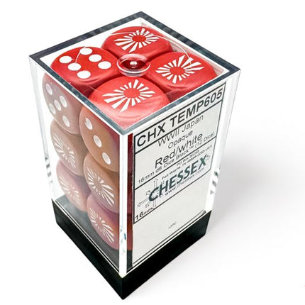 Japan War Dice Opaque Red/White 16mm d6 (12 Dice) - Zubehör - Chessex - CHX29062