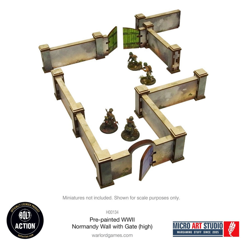 Pre - painted Normandy Walls with Gate (high) - Gelände - Micro Art Studio - H00134