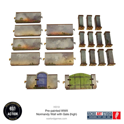 Pre - painted Normandy Walls with Gate (high) - Gelände - Micro Art Studio - H00134