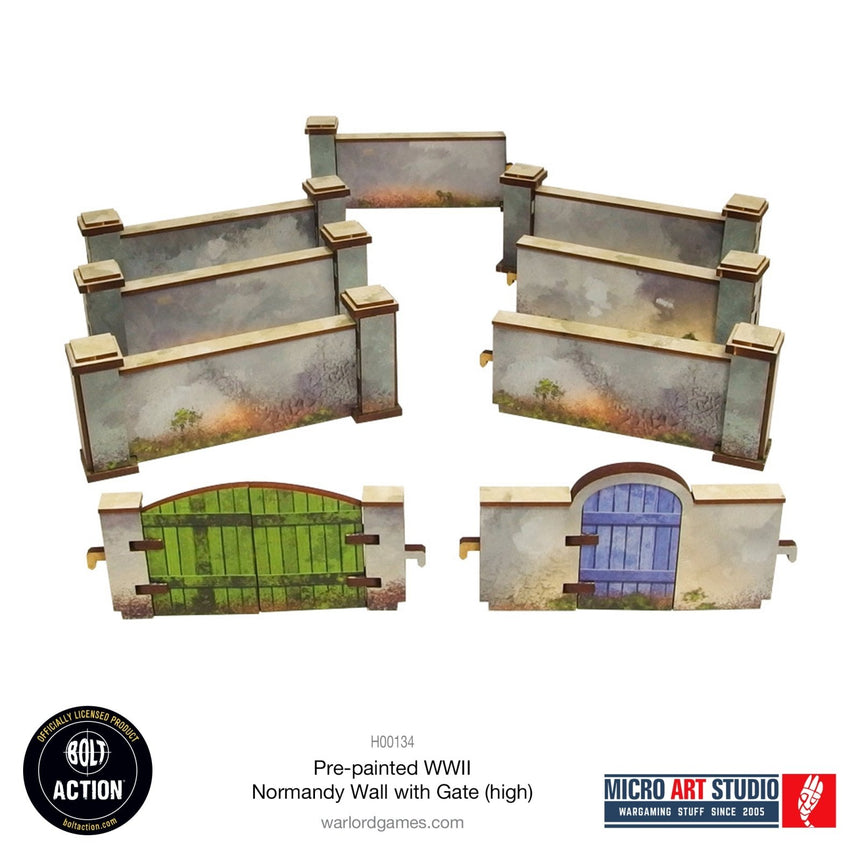 Pre - painted Normandy Walls with Gate (high) - Gelände - Micro Art Studio - H00134