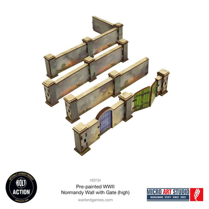 Pre - painted Normandy Walls with Gate (high) - Gelände - Micro Art Studio - H00134