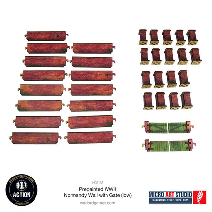 Pre - painted WW2 Normandy Walls with Gate (low) - Gelände - Micro Art Studio - H00133
