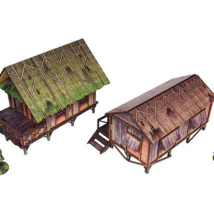 Pre - Painted WW2 Pacific Jungle Huts (2) - Gelände - Micro Art Studio - H00282