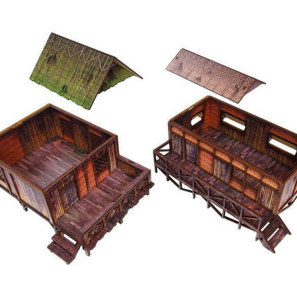 Pre - Painted WW2 Pacific Jungle Huts (2) - Gelände - Micro Art Studio - H00282