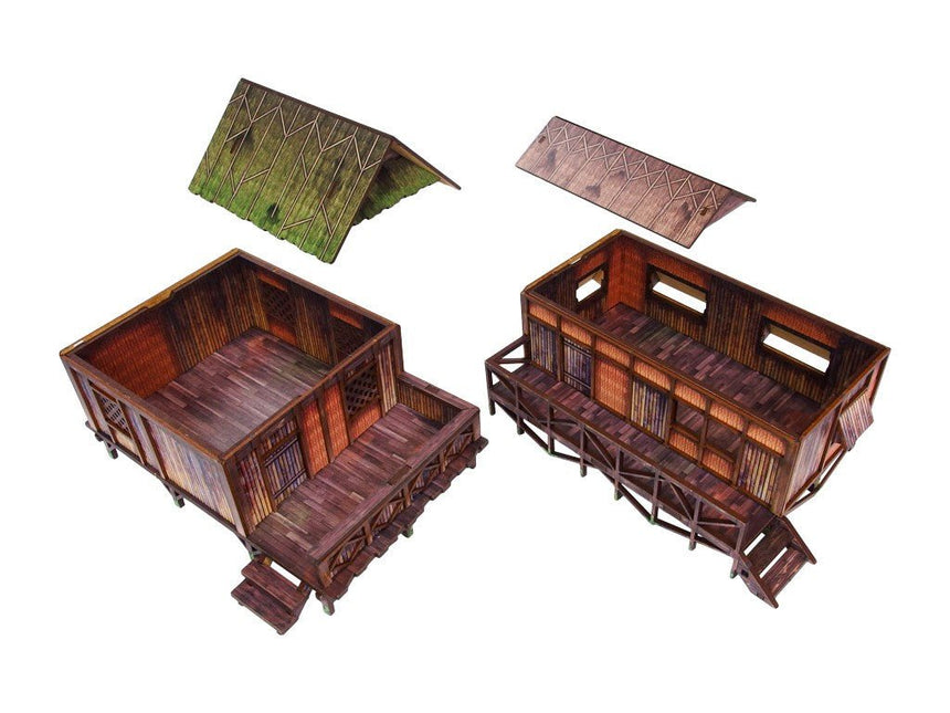 Pre - Painted WW2 Pacific Jungle Huts (2) - Gelände - Micro Art Studio - H00282